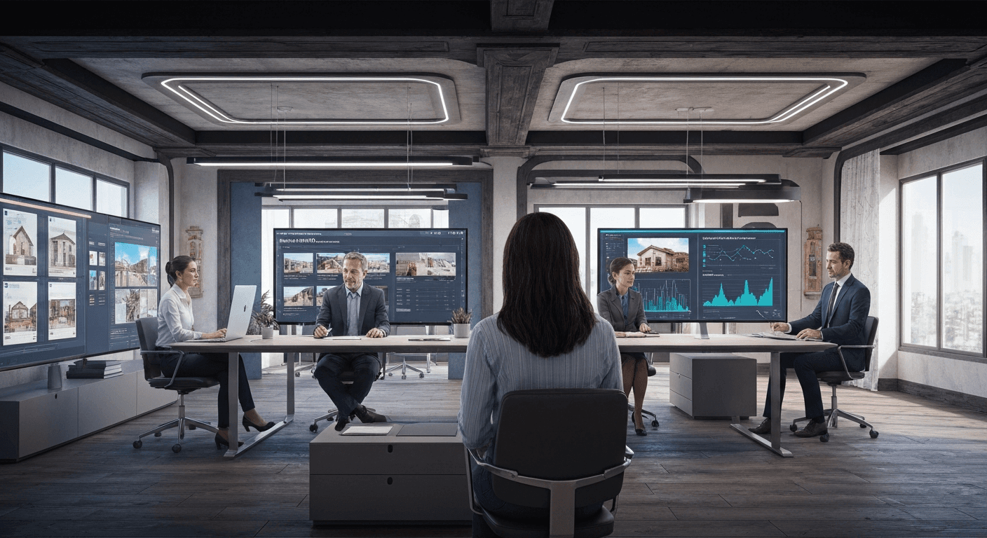 futuristic real estate office scene