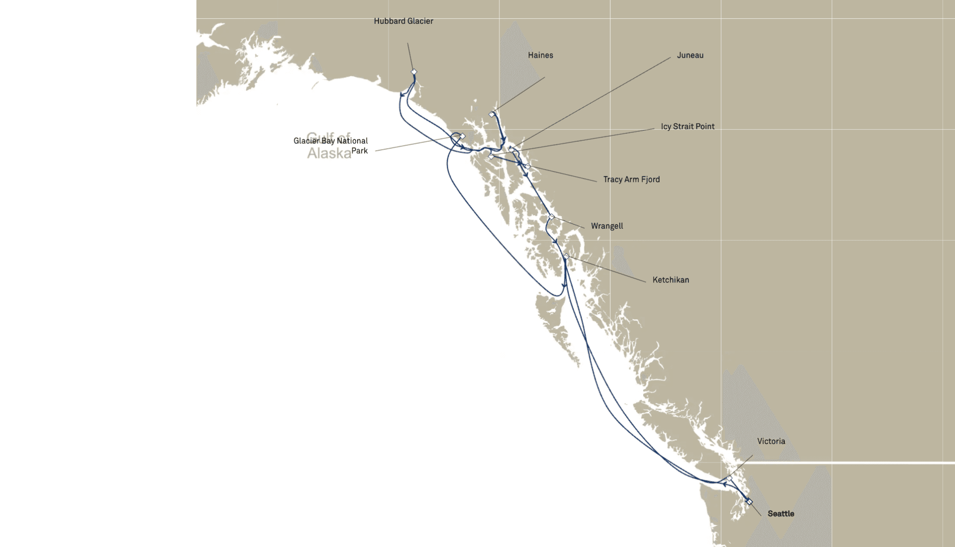 Mapa plavby s Queen Elizabeth