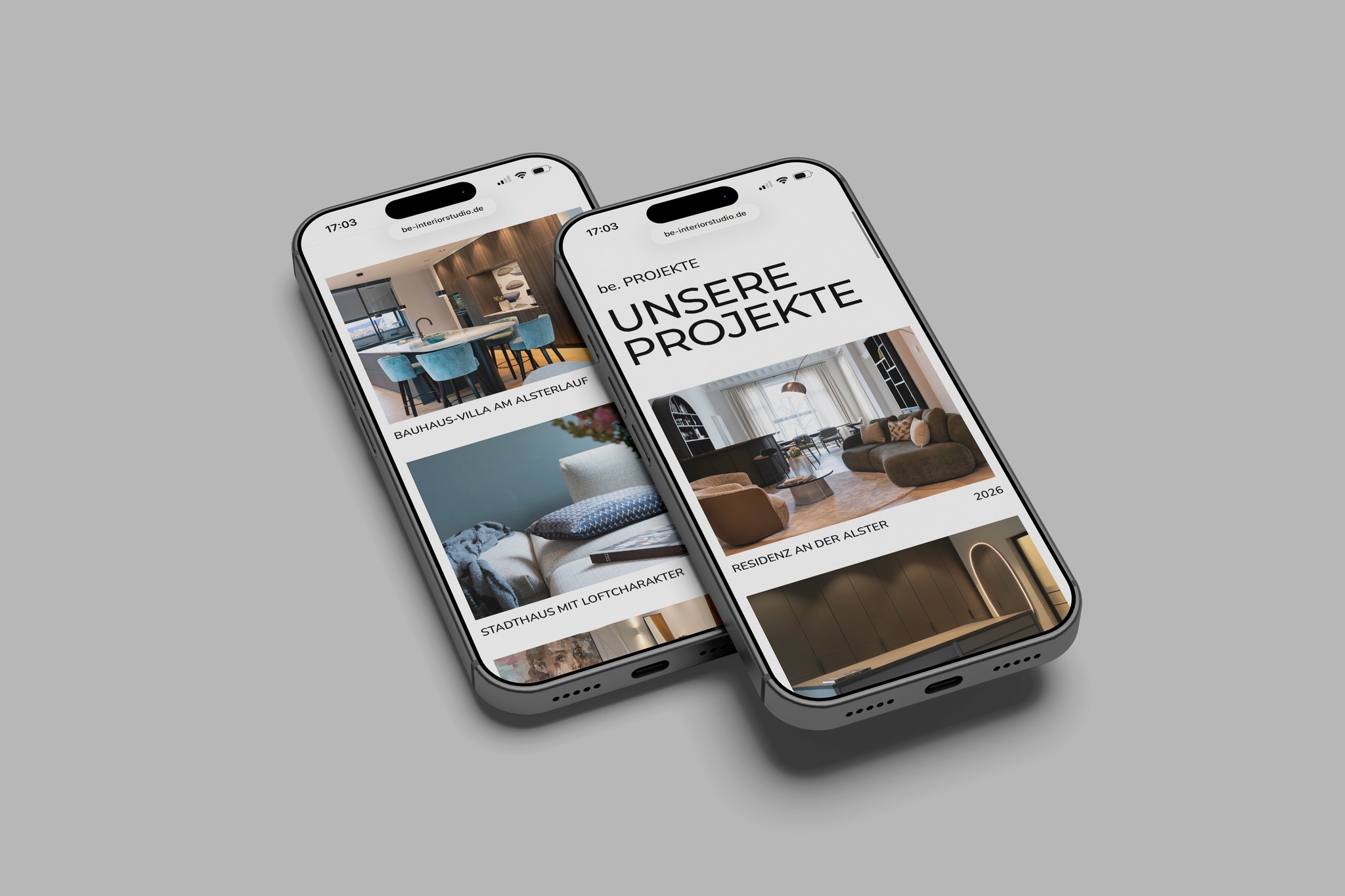 Mockup iPhone - be. INTERIOR STUDIO Projektuebersicht