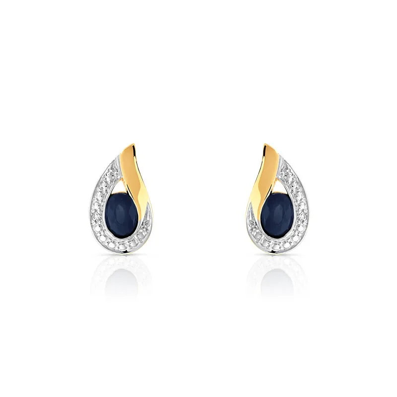 Clous d'oreilles en deux ors 750 serti de saphirs