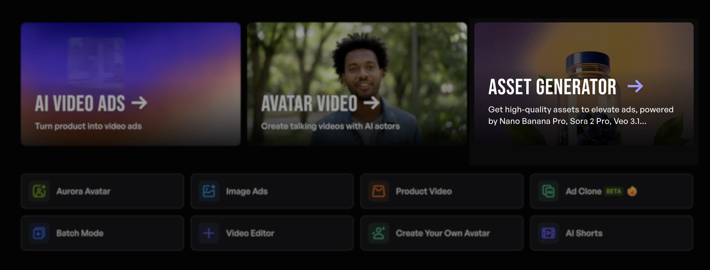 Creatify Asset Generator feature selector