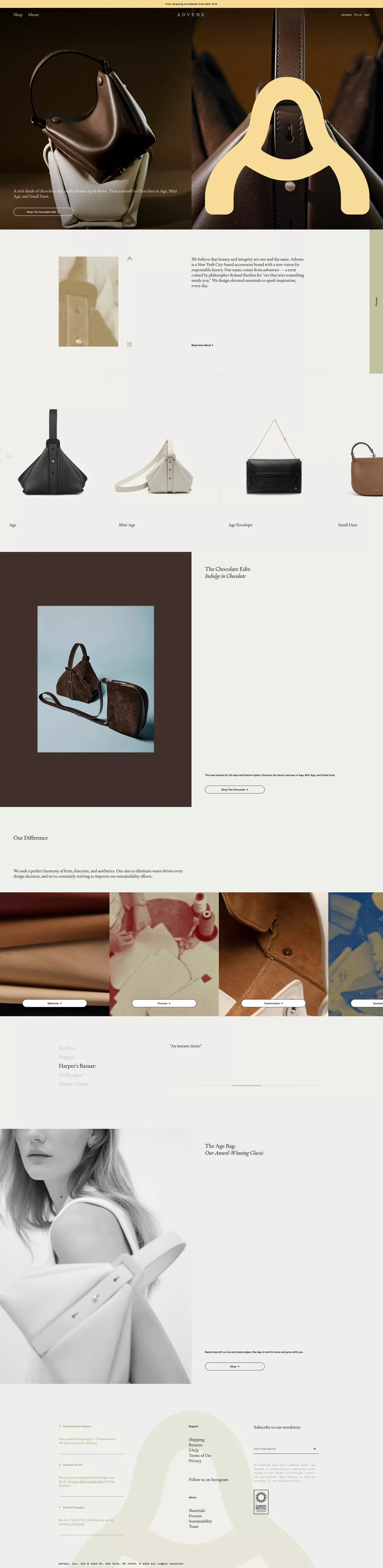 Advene portfolio page screenshot showcasing Design and Ecommerce design