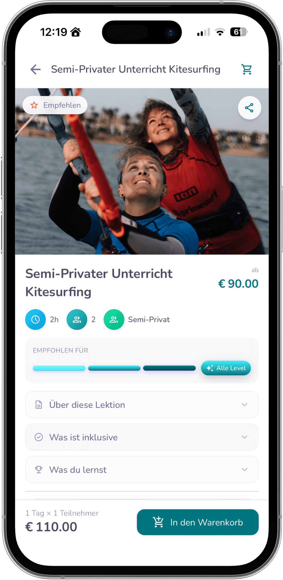 Tideforce booking flow on mobile