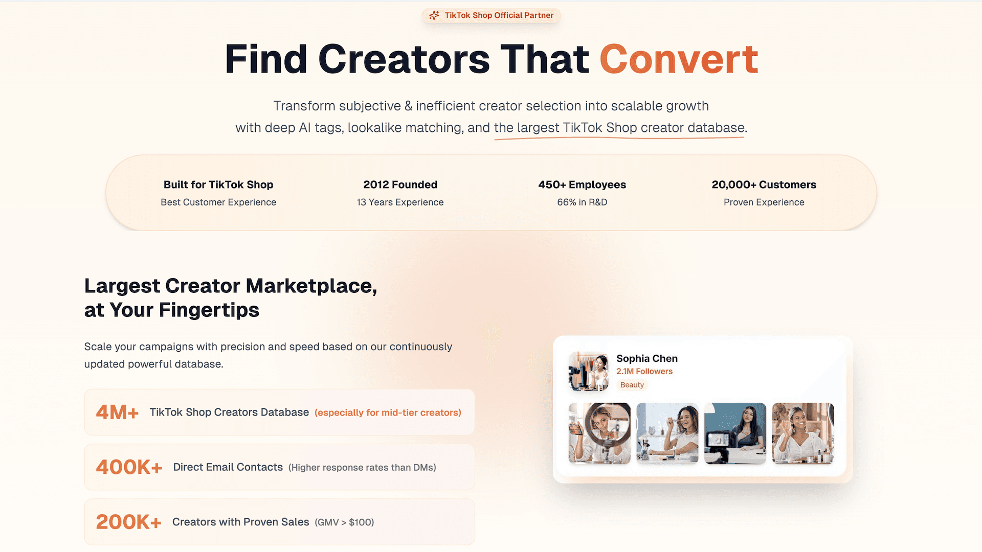 AfterShip AI Creator Discovery interface showing deep tags and performance filters for TikTok Shop affiliates.