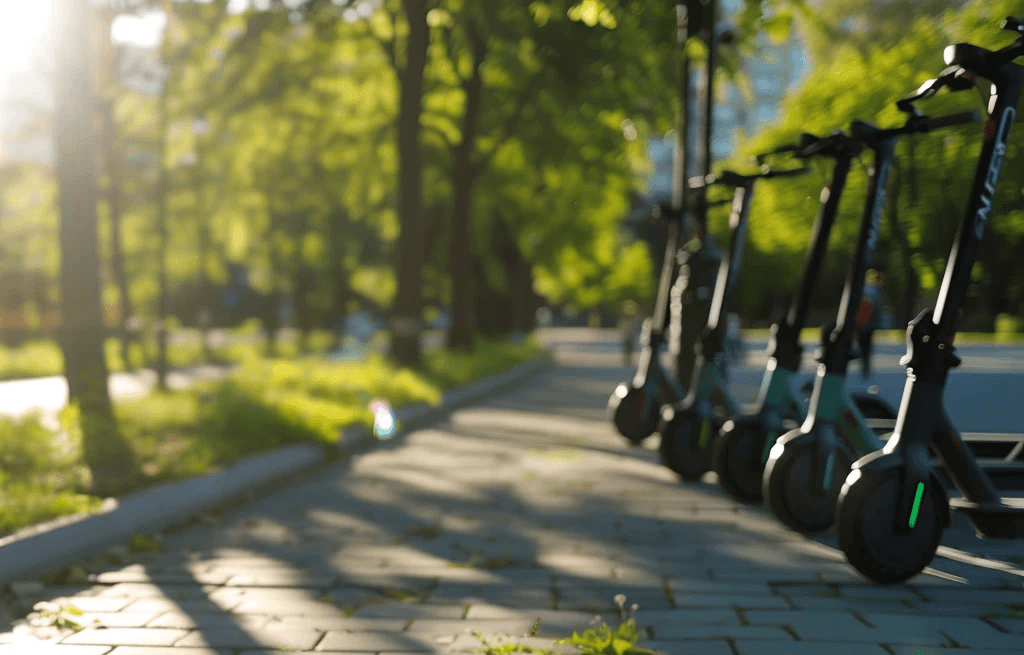 Ordnungsgemäß geparkte Motorroller auf dem Bürgersteig, die einen sicheren urbanen Raum auf der Straße schaffen