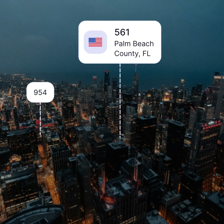 City skyline of Palm Beach County showing the 561 area code and surrounding area codes