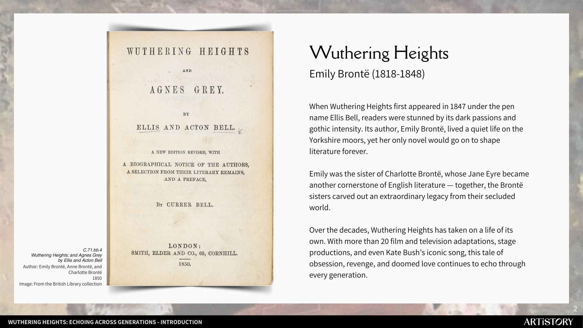 C.71.bb.4 Wuthering Heights; and Agnes Grey by Ellis and Acton Bell Author: Emily Brontë, Anne Brontë, and Charlotte Brontë 1850 Image: From the British Library collection
