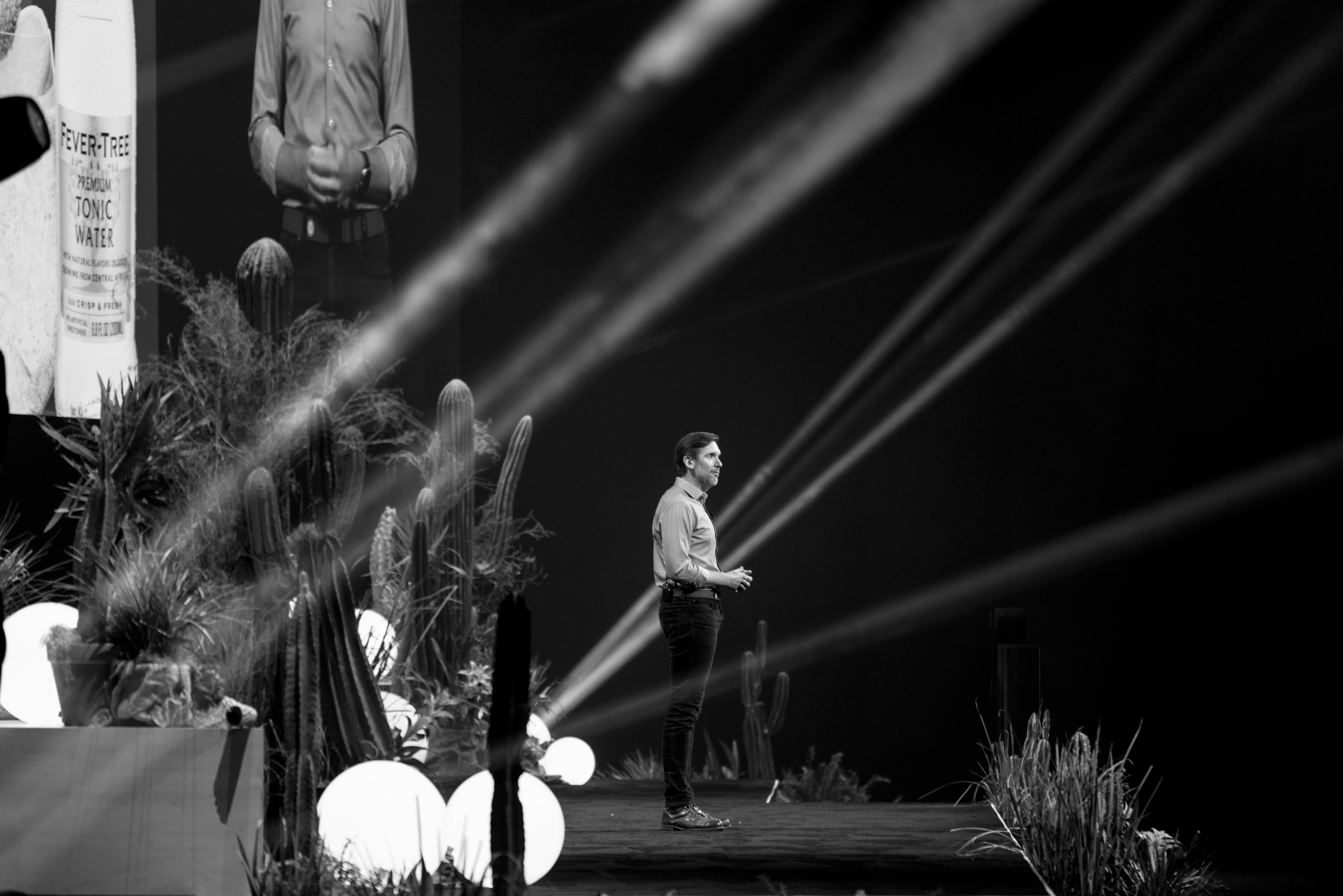Red and black 3D cube mockup on a table