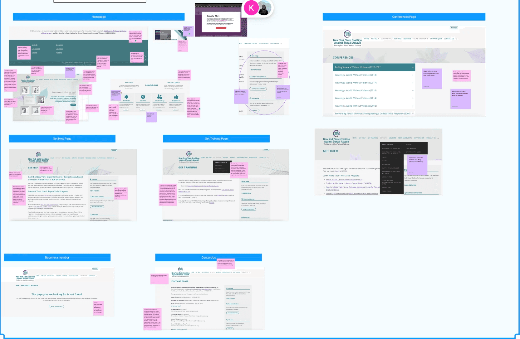 Website audit with sticky notes and screenshots