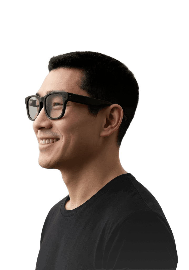 a black man wearing a headphone, side view