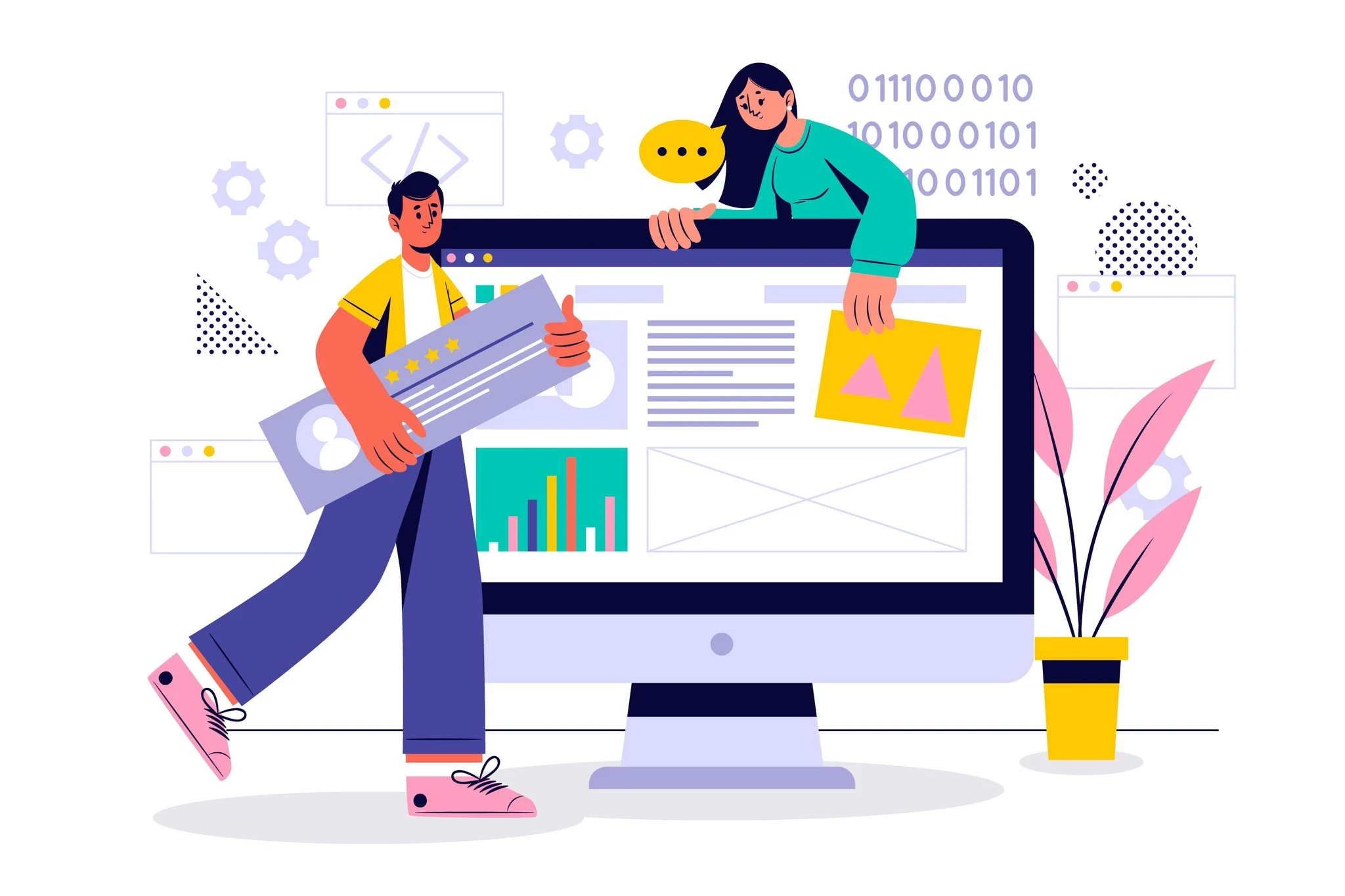 Ilustración de un equipo usando herramientas digitales y software para apoyar los servicios de alabanza de la iglesia moderna.