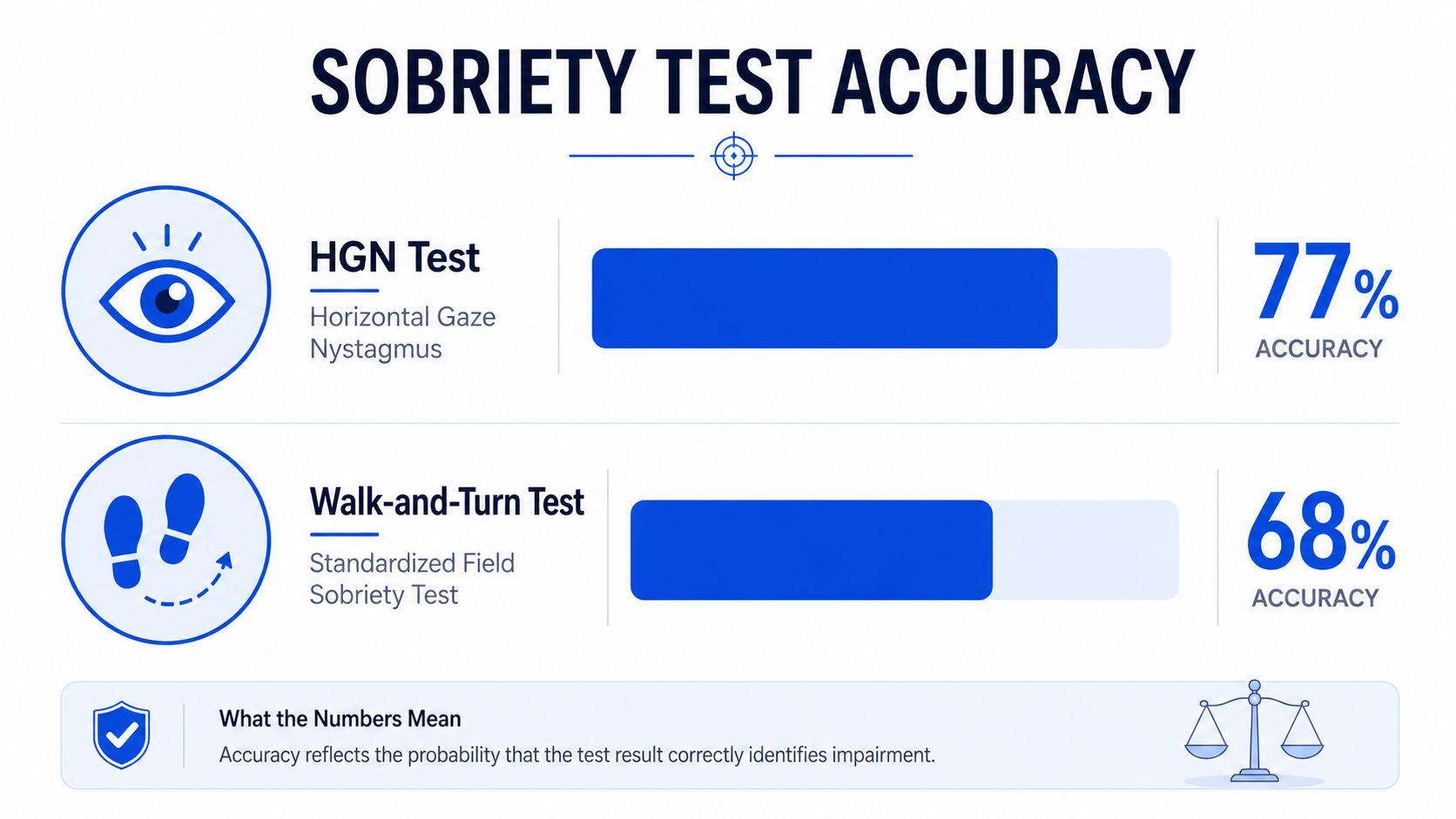 A chart illustrating the accuracy percentages of two different police field sobriety tests for identifying impairment.