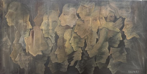 Classical allegorical painting depicting a group of figures gazing toward a divine light breaking through dark clouds, symbolic atmosphere, renaissance-inspired composition, golden undertones, oil on canvas