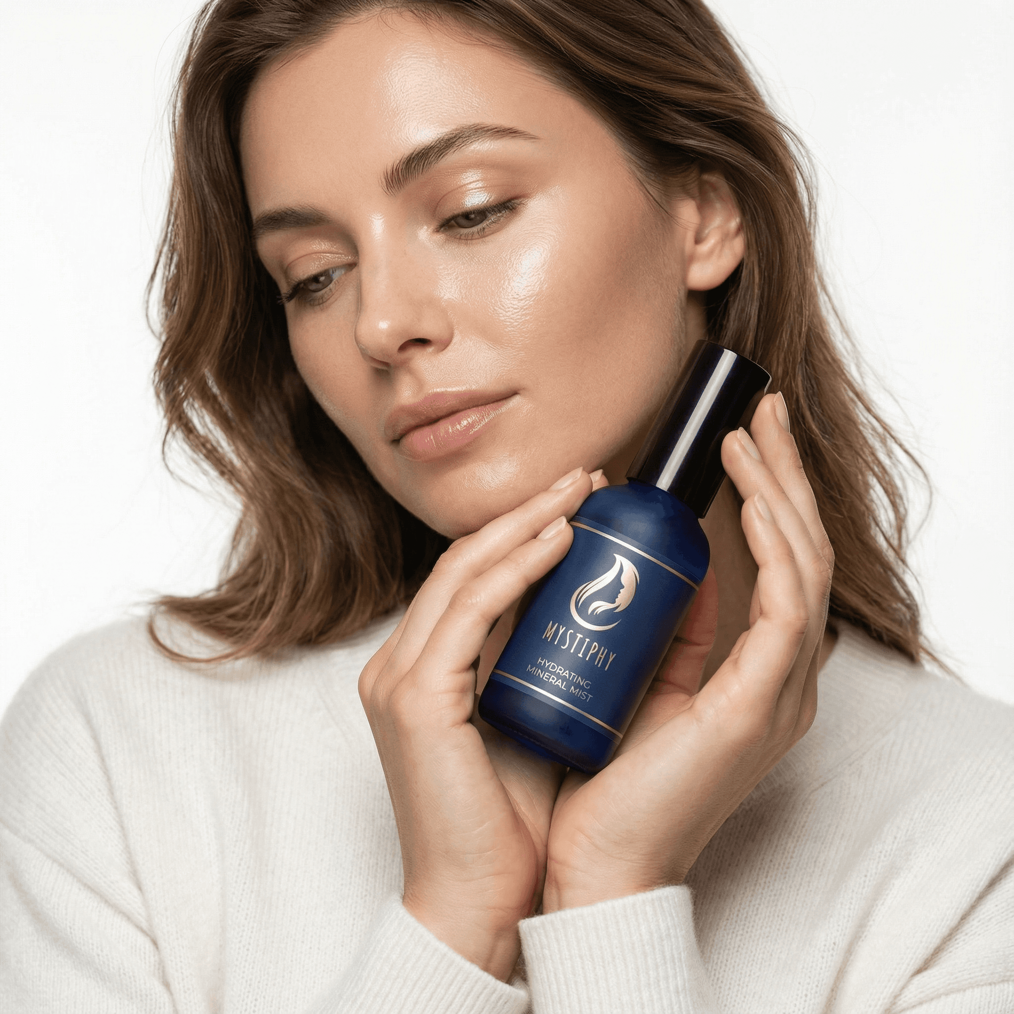 Beautiful woman smiling at the camera with a plain background