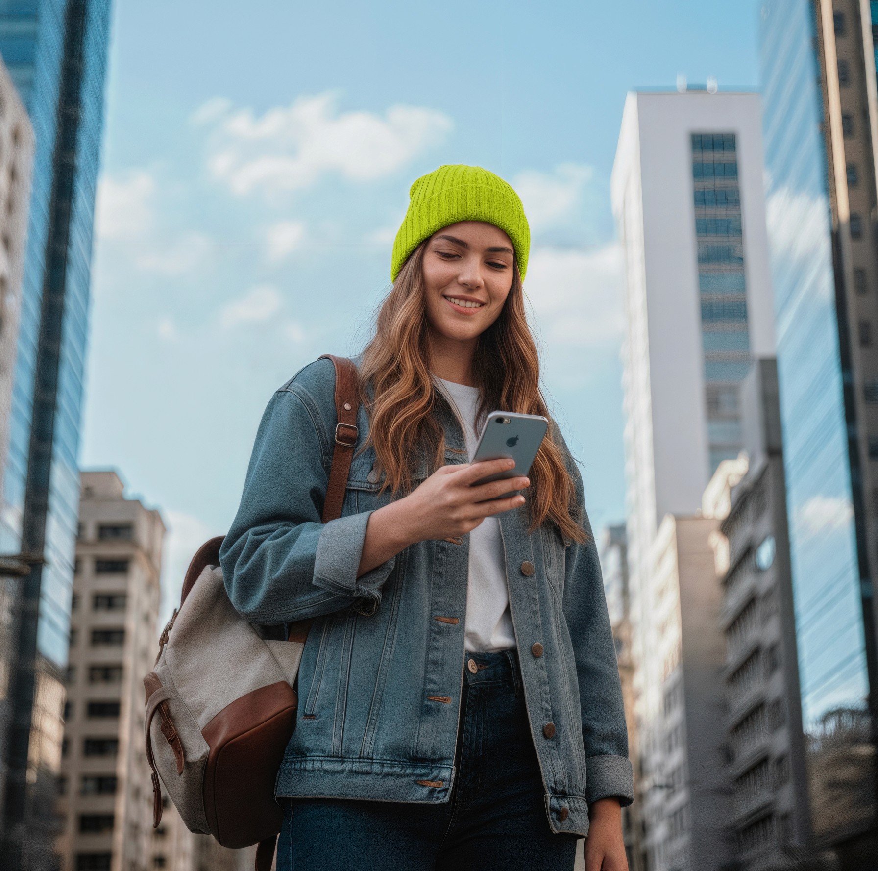 Mulher usando iphone 8 na cidade