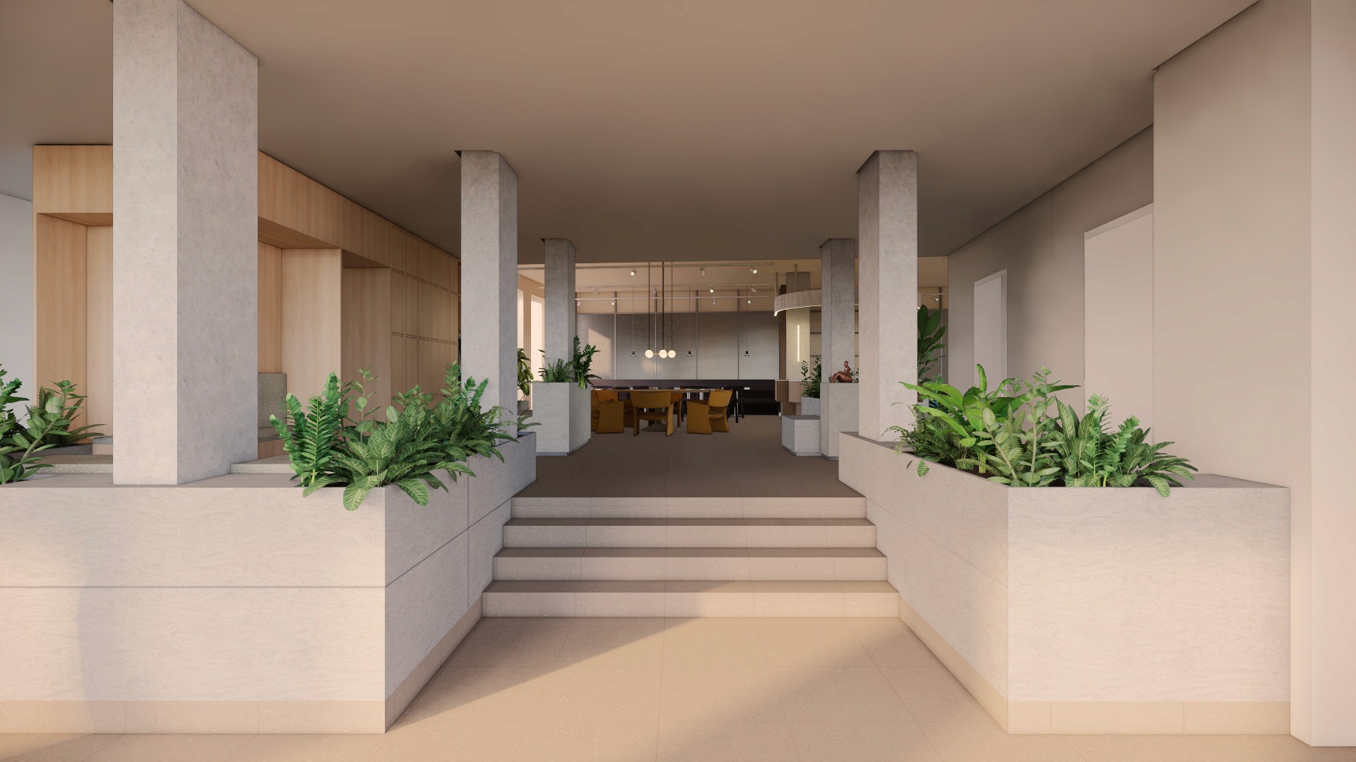 Flexible Bürogestaltung mit variablen Raumzonen und anpassungsfähigen Elementen für unterschiedliche Arbeitssituationen