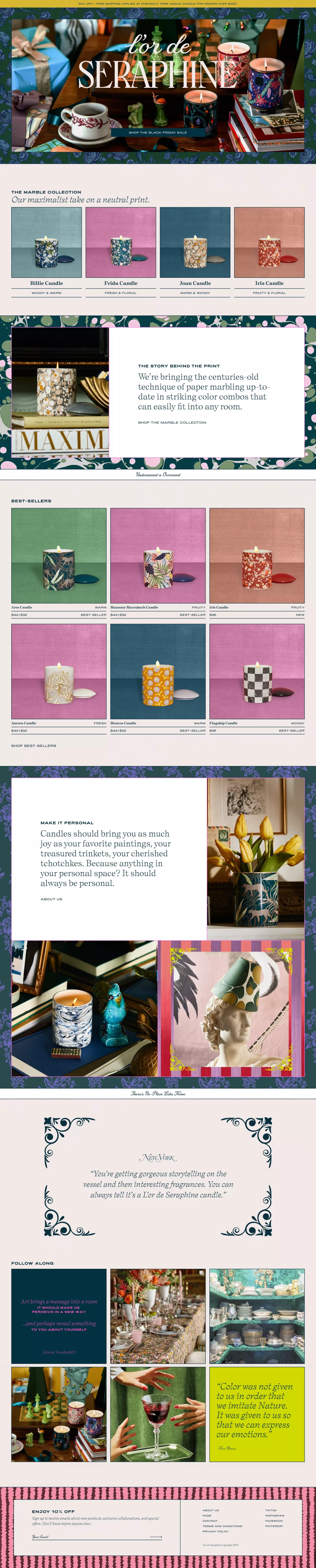 L'or de Seraphine ecommerce page screenshot showcasing Design and Furniture & Interiors design