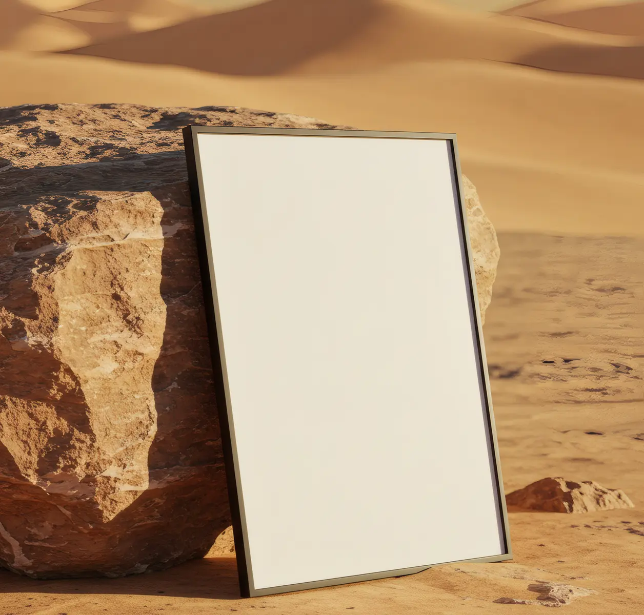 a whiteboard in a rock in sand