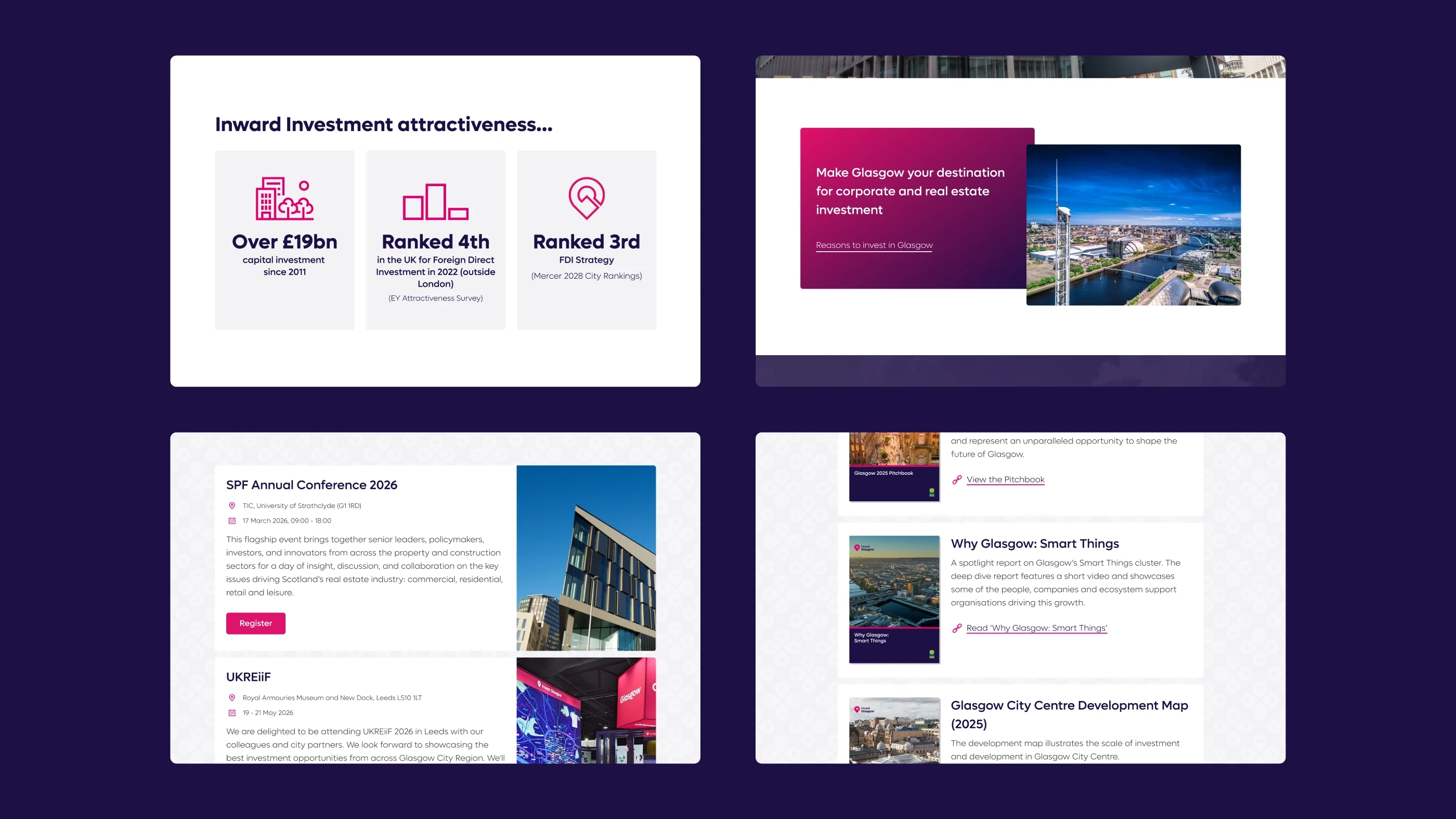 Various content blocks from Invest Glasgow website