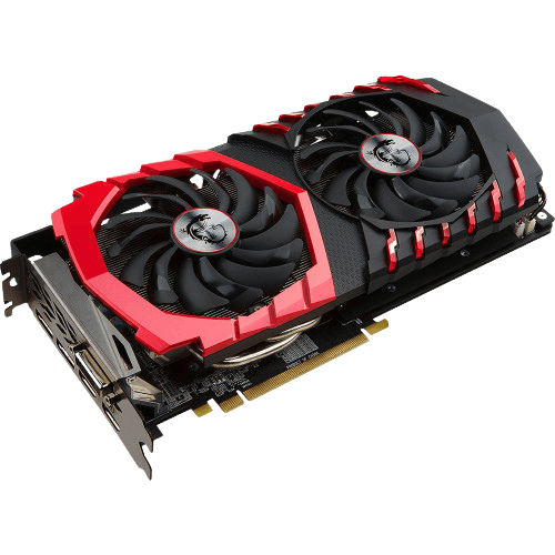 Upgrade your gaming or computational power by trading in your old GPU for store credit. Pictured is a dual-fan graphics card, featuring a striking red and black design that enhances its aesthetic appeal while hinting at its high performance capabilities. This image effectively showcases the card's robust build and advanced cooling system, ideal for gaming enthusiasts and professionals looking to boost their system's graphics performance with a cutting-edge, reliable GPU. Perfect for those aiming to modernize their tech through a convenient trade-in option.