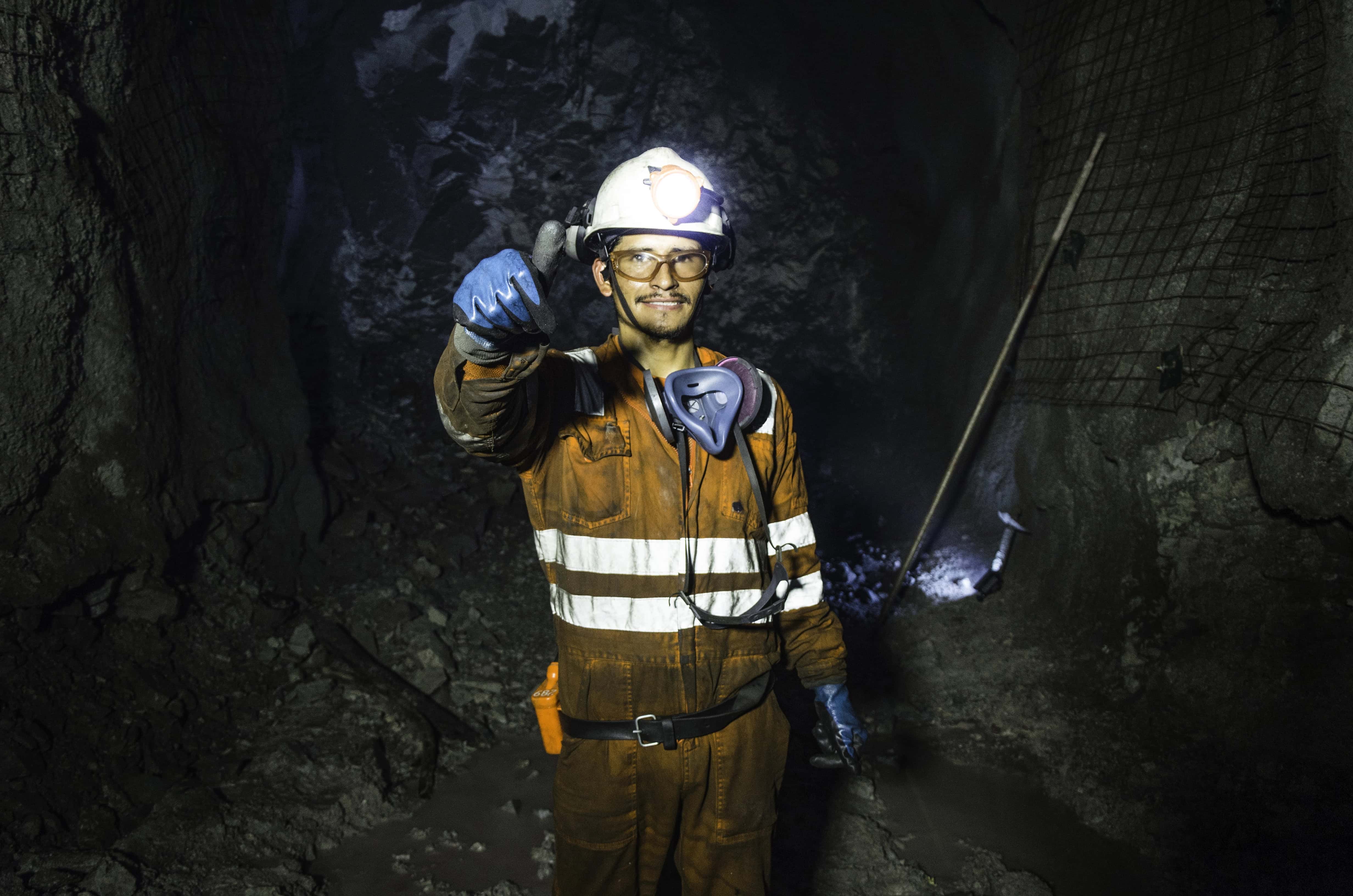 Miner underground having just completed psychosocial risk assessment against ISO 45003