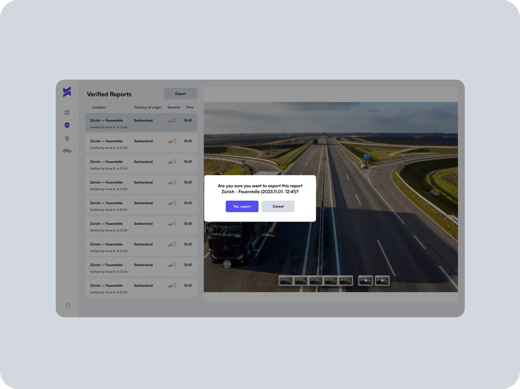 A screen showing export function