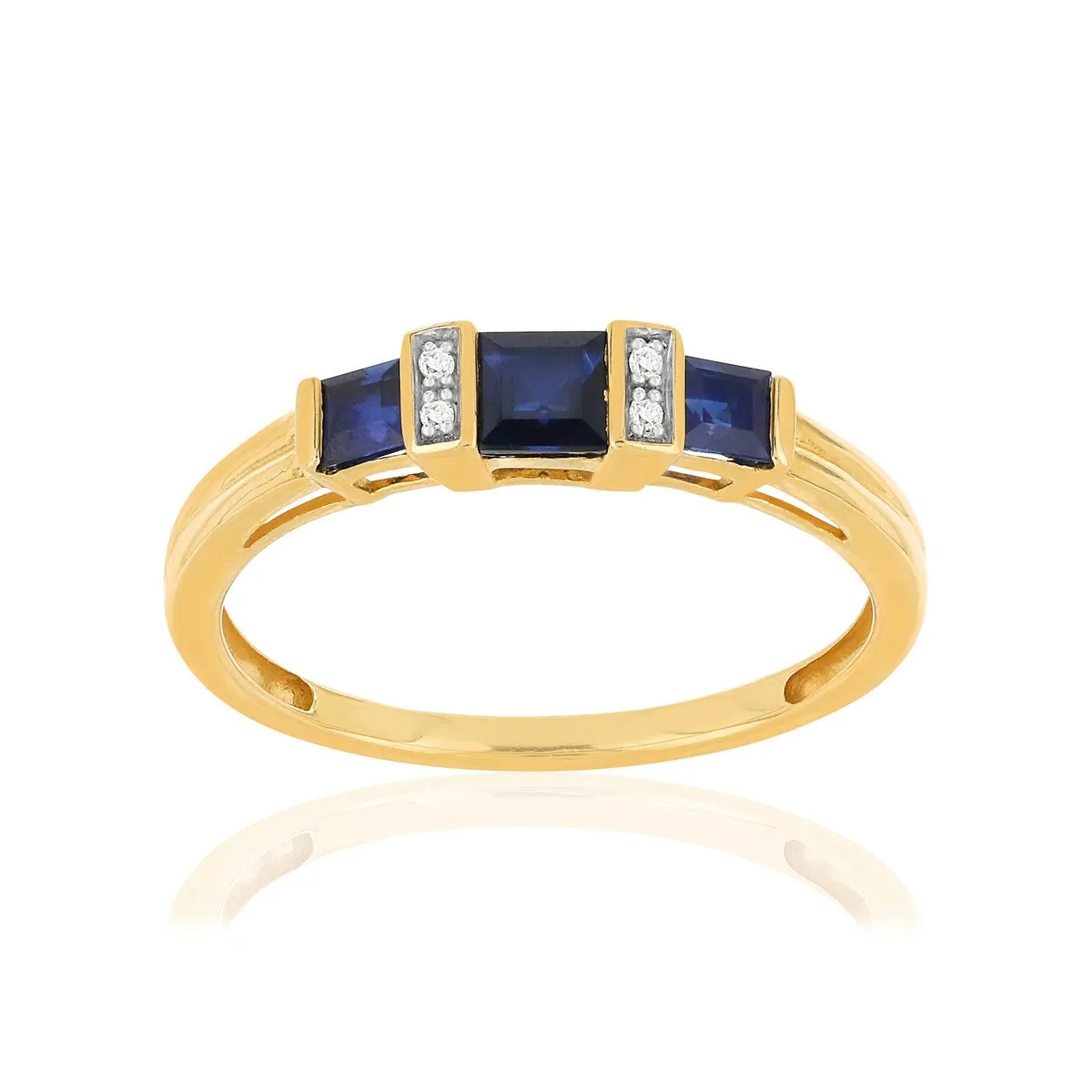 Bague en or jaune 750 sertie de diamants et saphirs