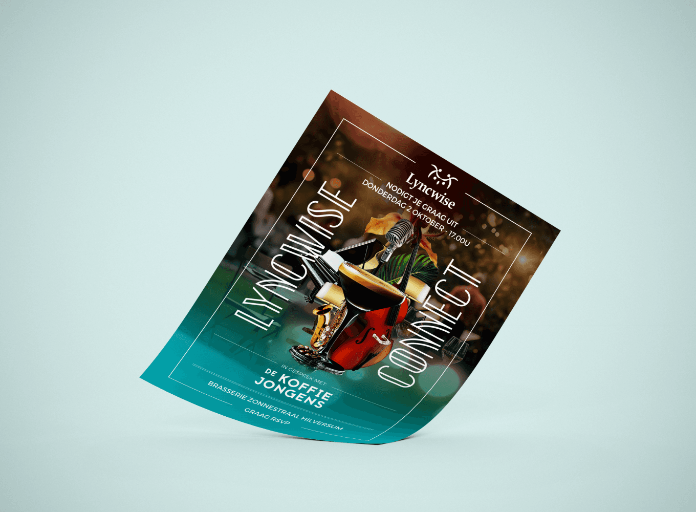 Grafische vormgeving flyer Lyncwise Executive Search borrel uitnodiging door Freelance Brand Designer Michiel Nagtegaal / Mr. Upside uit Voorburg