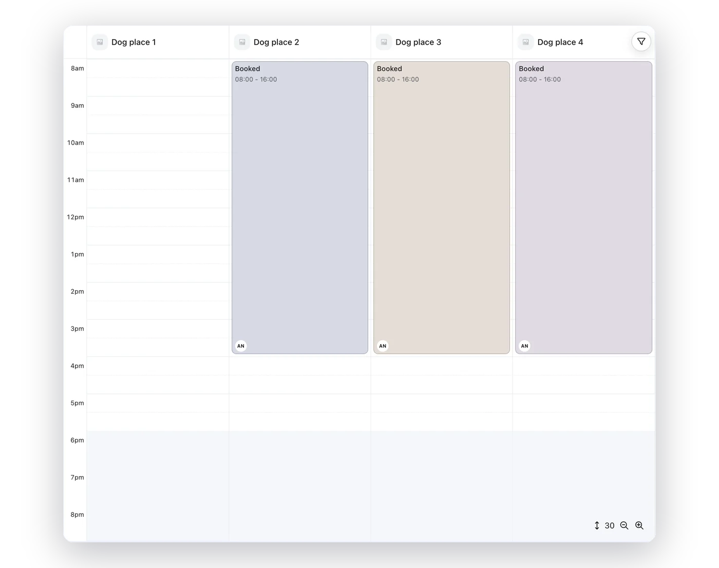 Real anny calendar with four dog places at fictional Pfotenhain boarding on October 17