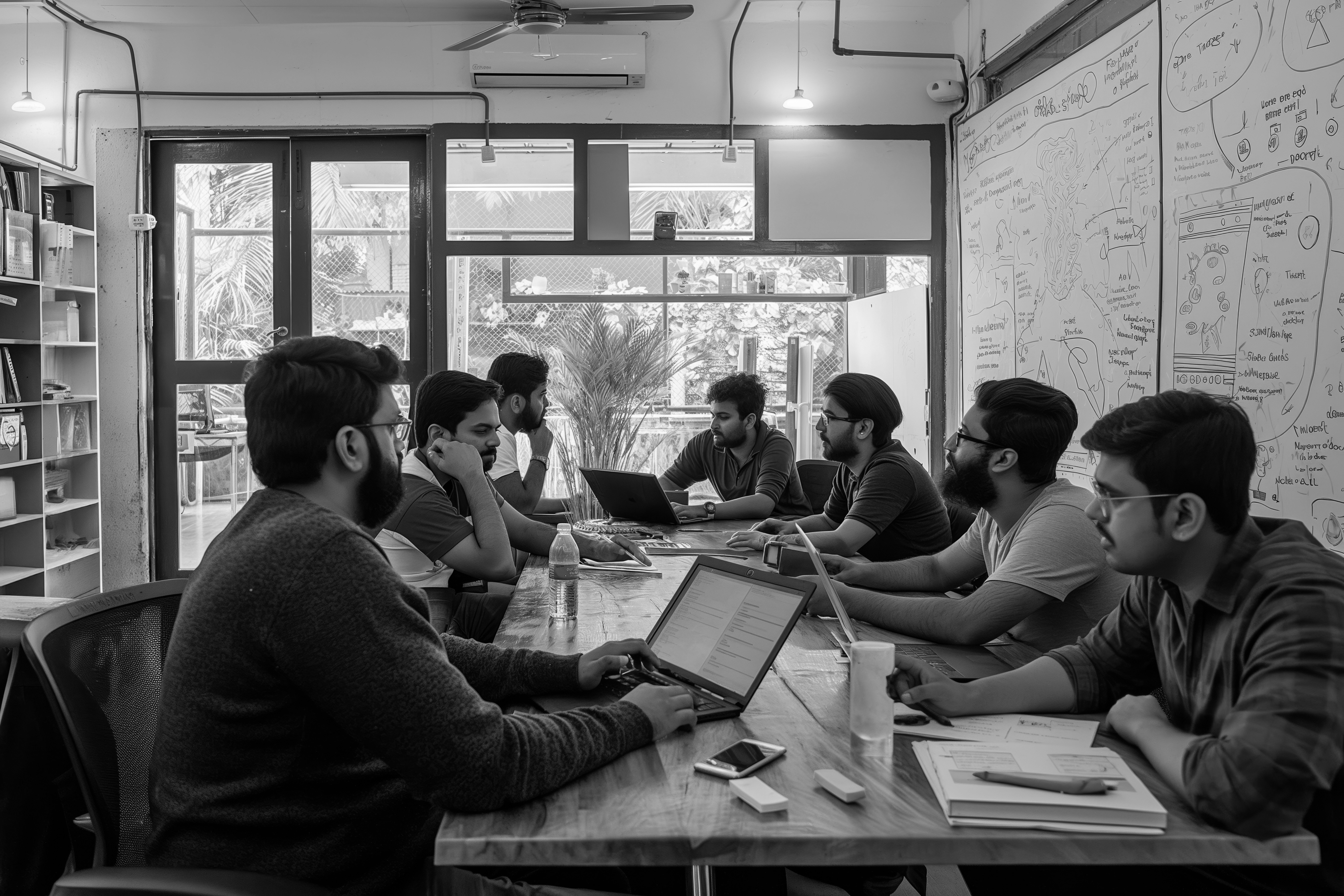 Three people sitting on a couch in a room looking at mobile devices