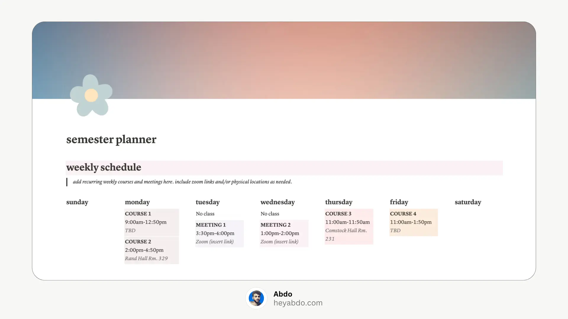 Aesthetic Notion Semester Planne
