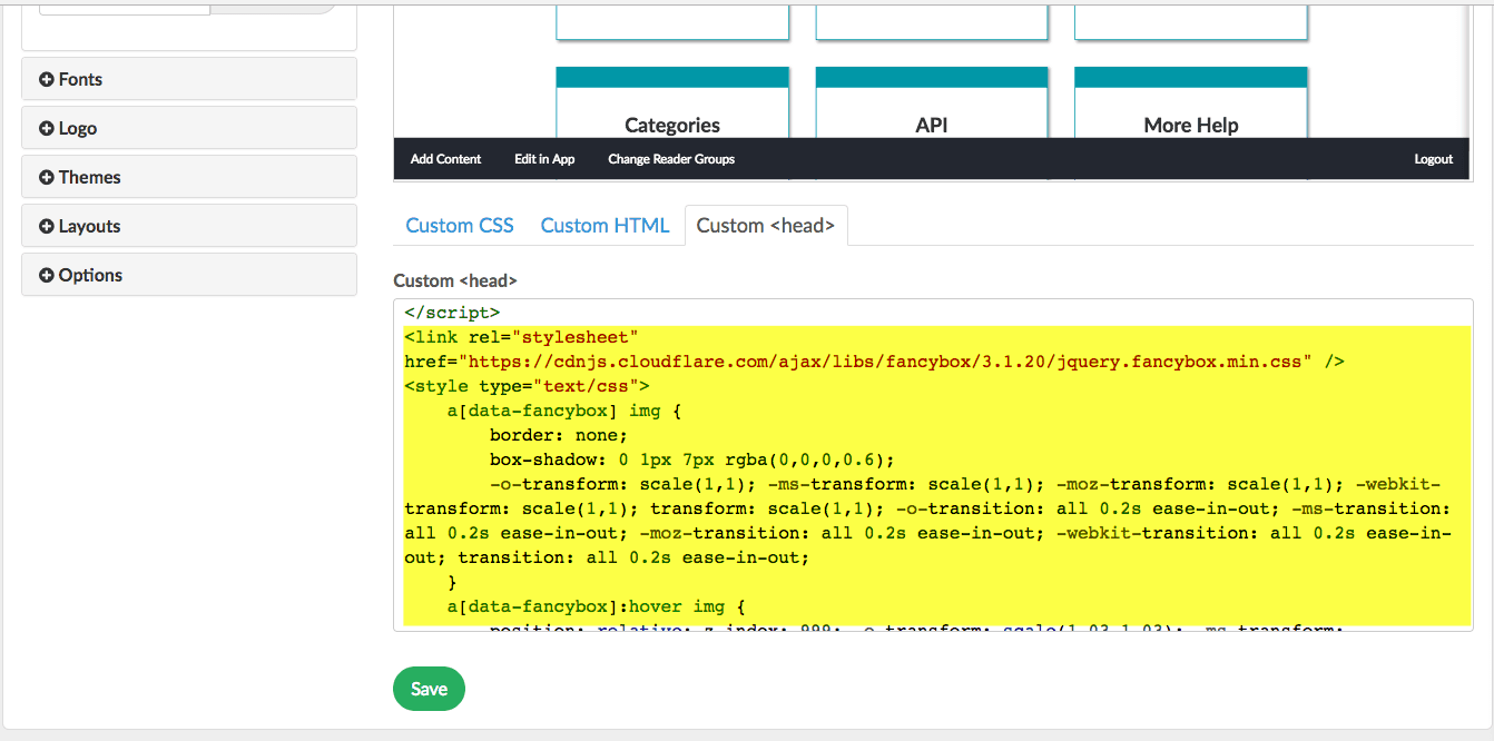 A screenshot from one of KnowledgeOwl's support articles, “Click to zoom / enlarge images.”