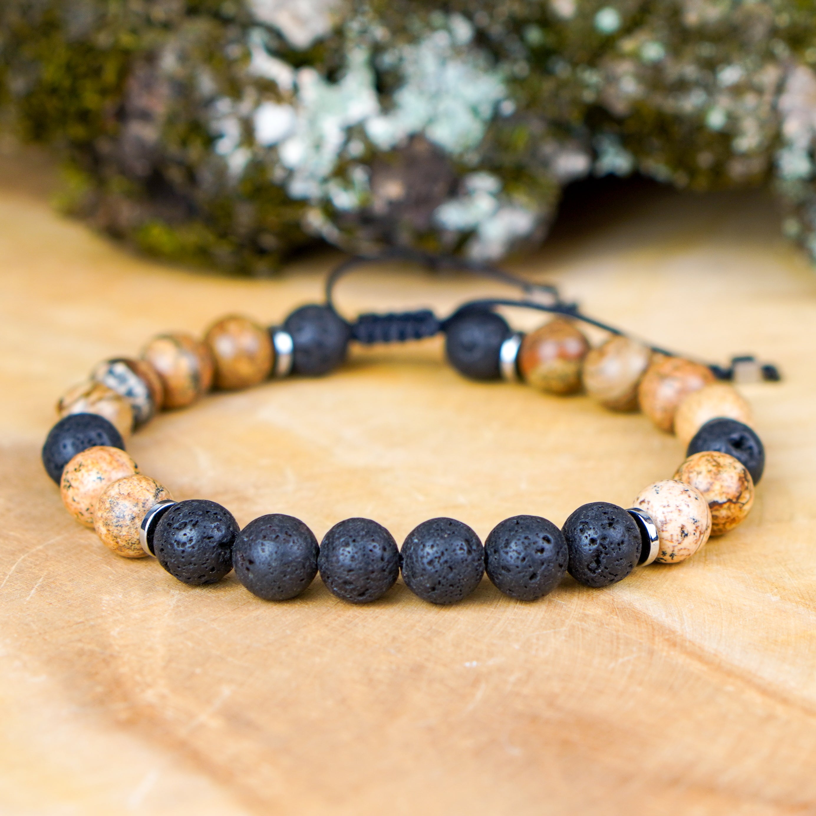 Męska bransoletka czarna beżowa regulowana sznurek makrama
