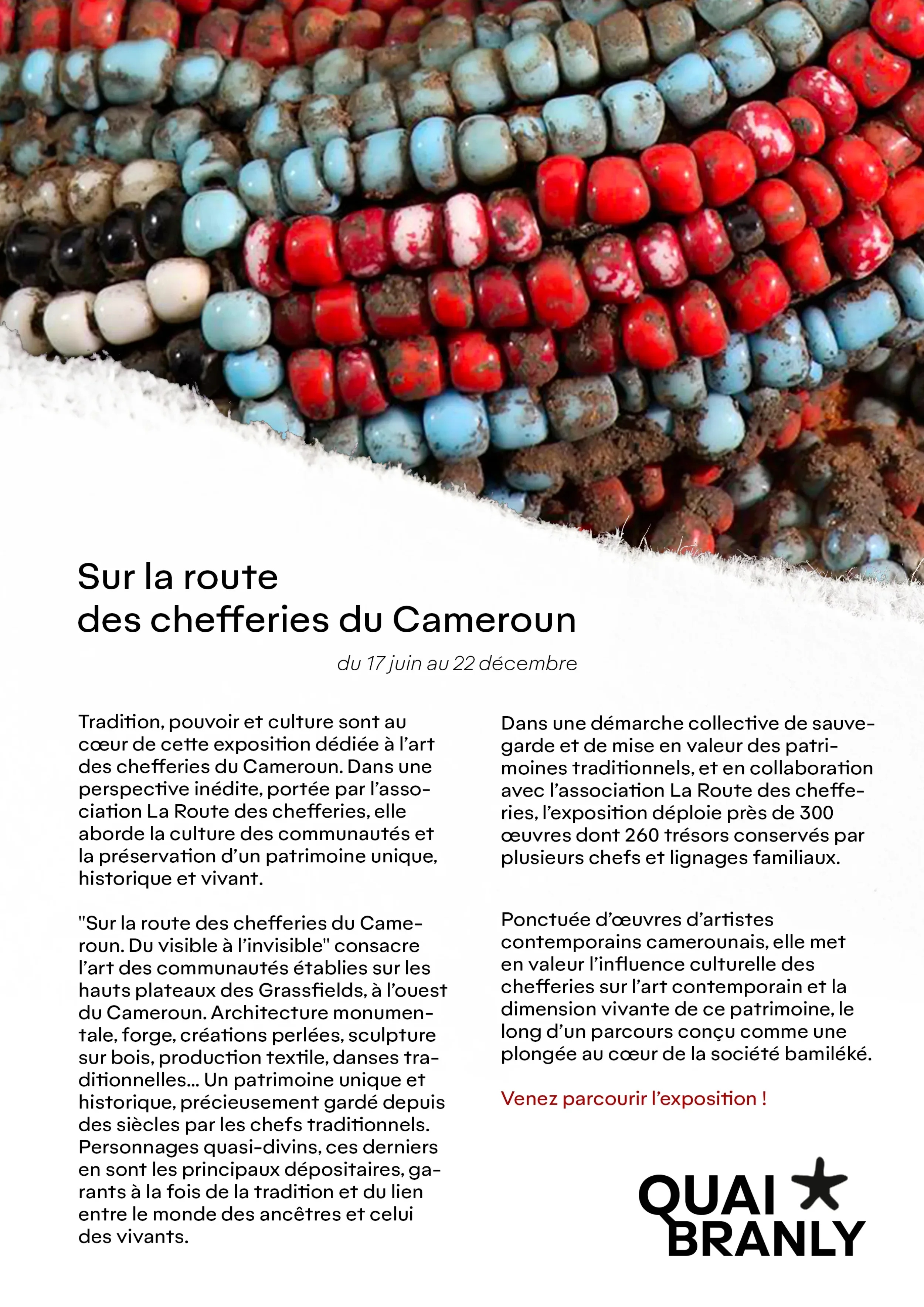 Flyer du quai Branlty mettant en scène une déchirure du papier de l'affiche, permettant d'entrer à travers le papier directement dans l'exposition