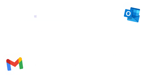 Superhuman's zen inbox with the Microsoft Outlook logo and Gmail logo overlaid on top