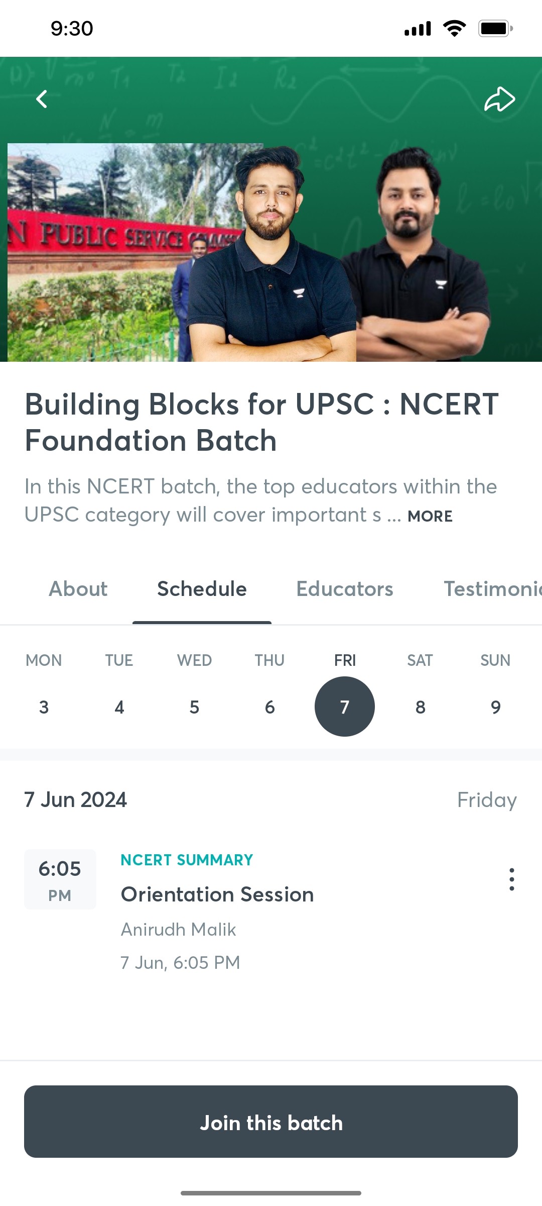 Unacademy Schedule Screen