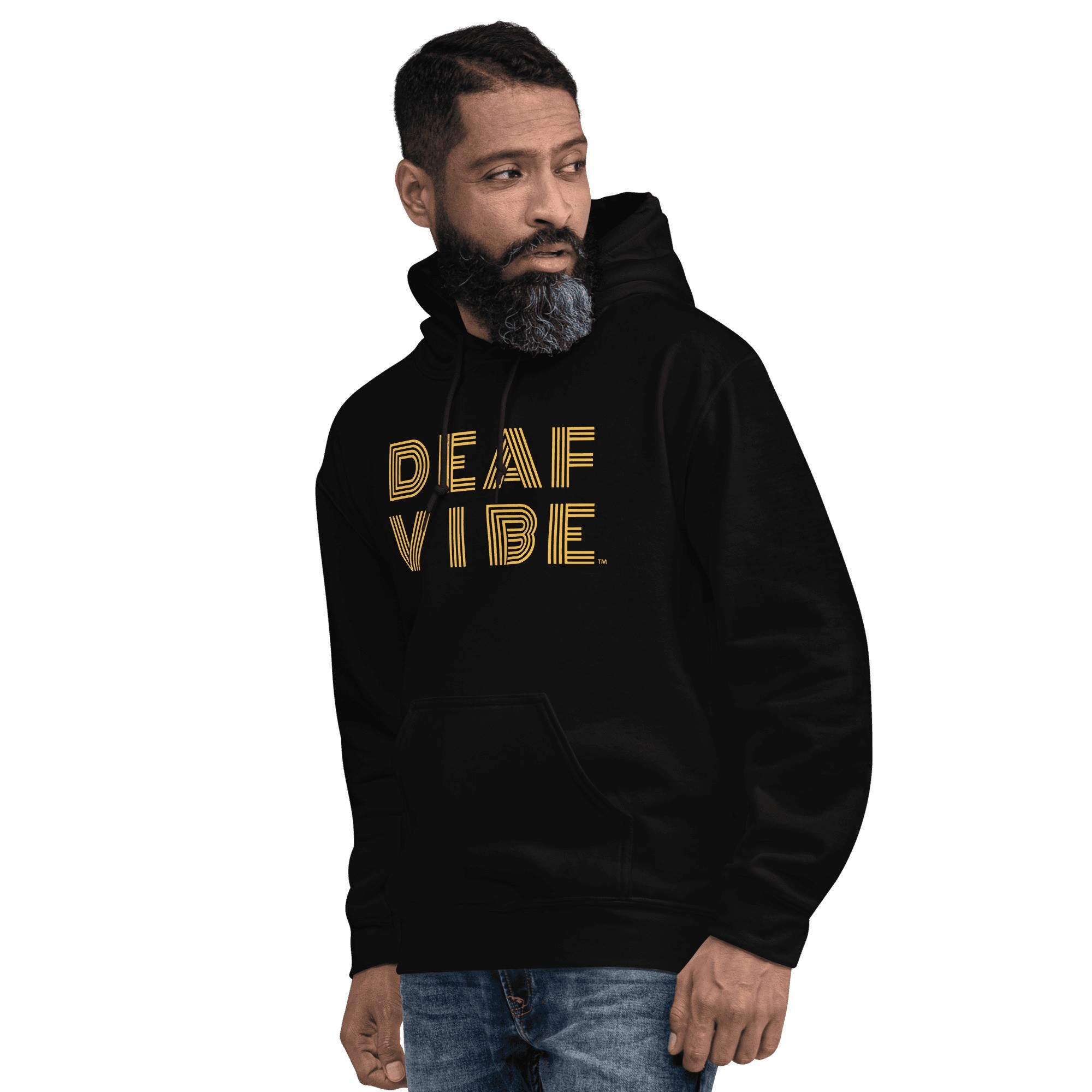 DEAF VIBE Hoodie Sweater, worn by a model