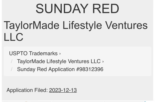 Trademark Filed by TaylorMade for 'Sunday Red'