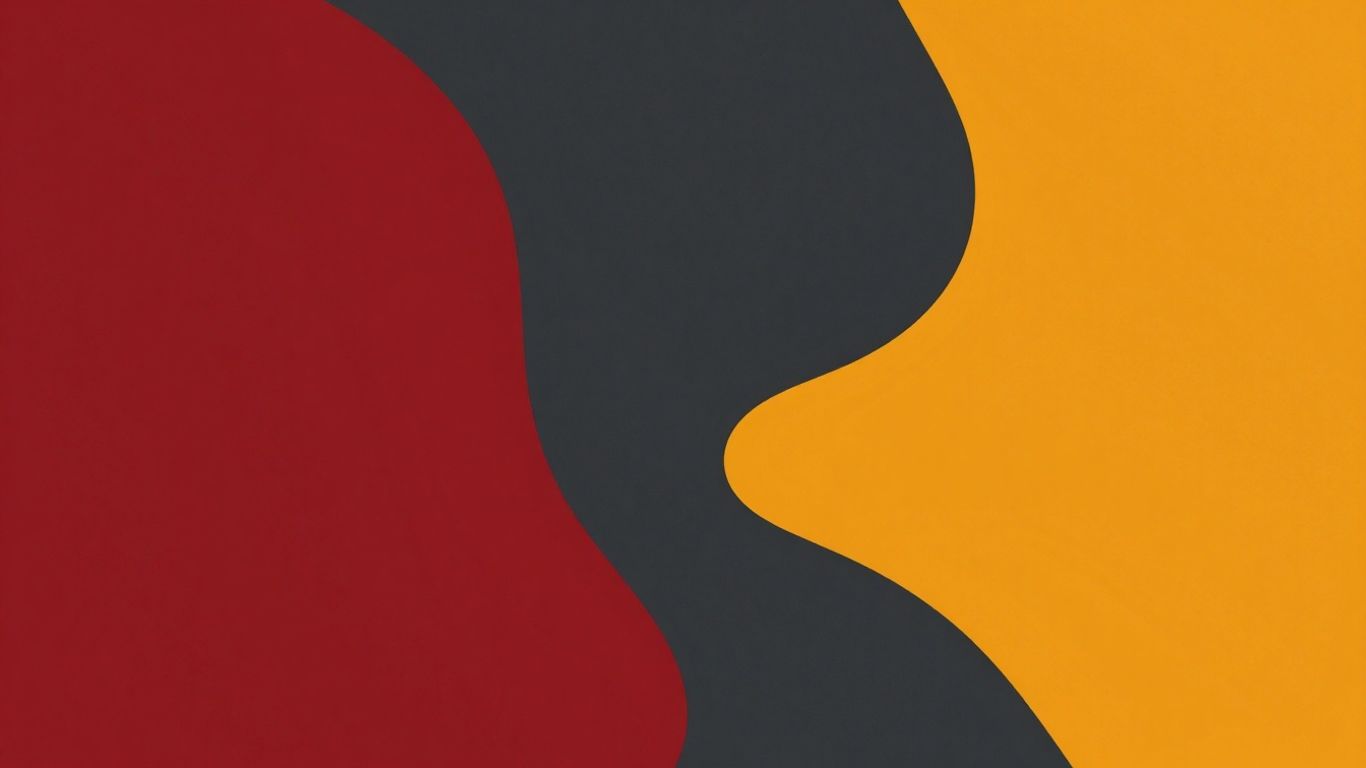 Abstract shapes in red, charcoal, and orange suggesting brand voice.