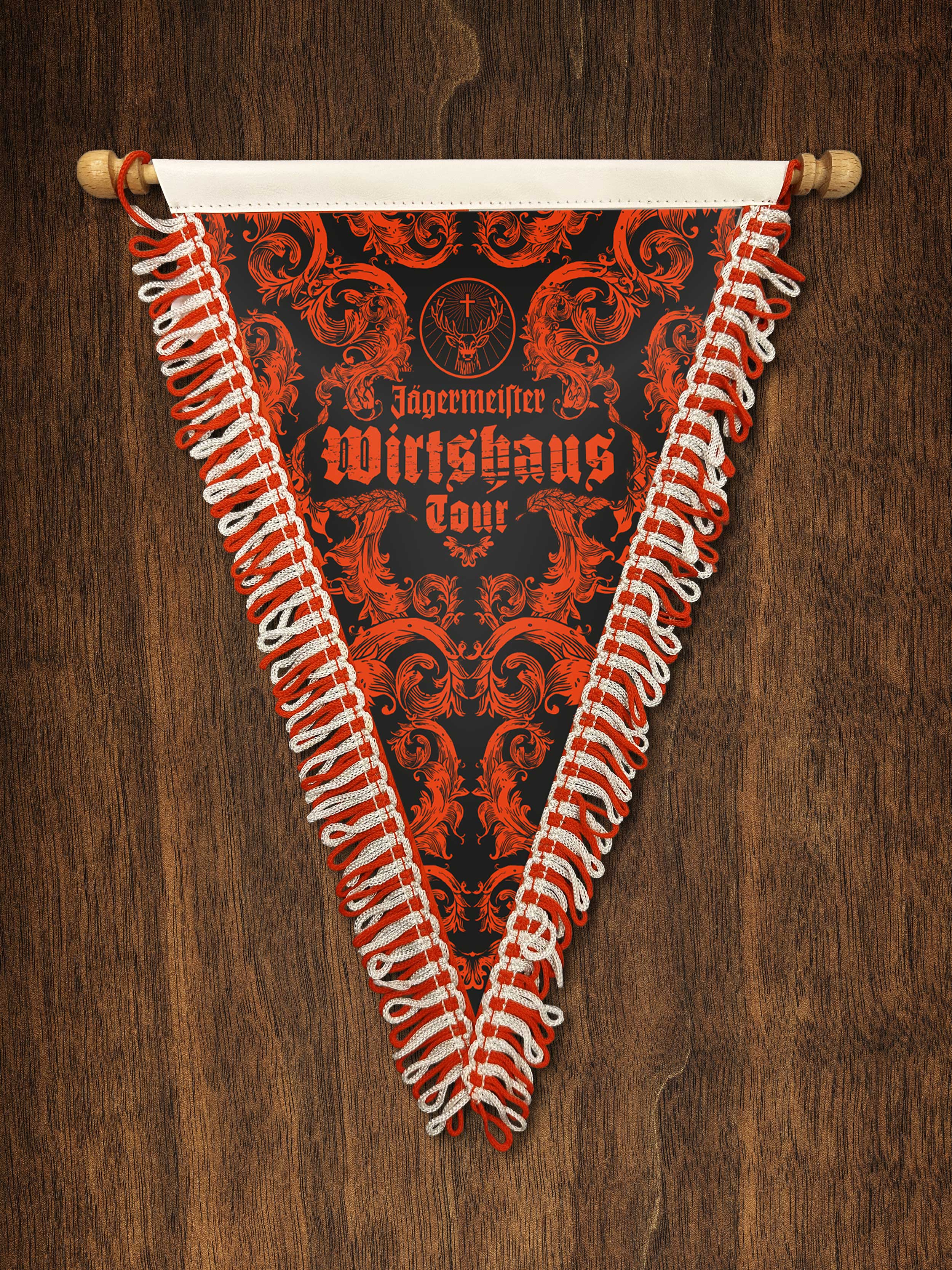 Branding-Anwendungen für die Jägermeister Wirtshaus Tour – Merchandise und Kommunikationsmittel mit wiedererkennbarem Design