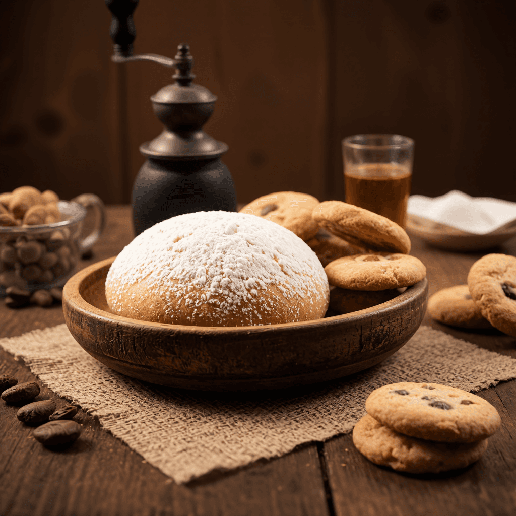 product photography of a plate of baked goods and a coffee grinder