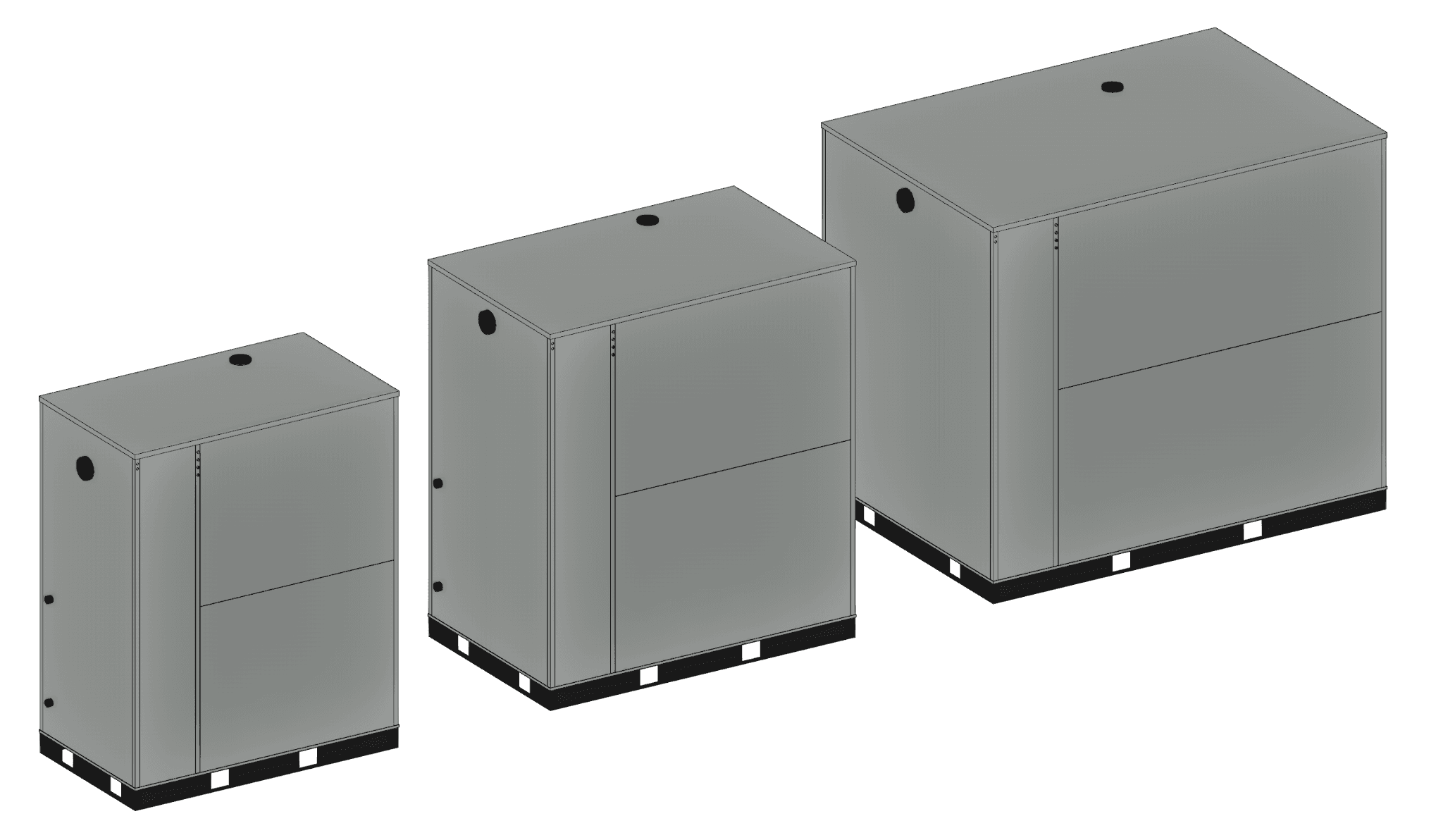 SHARC Energy heat pumps have three chassis & heating capacities.