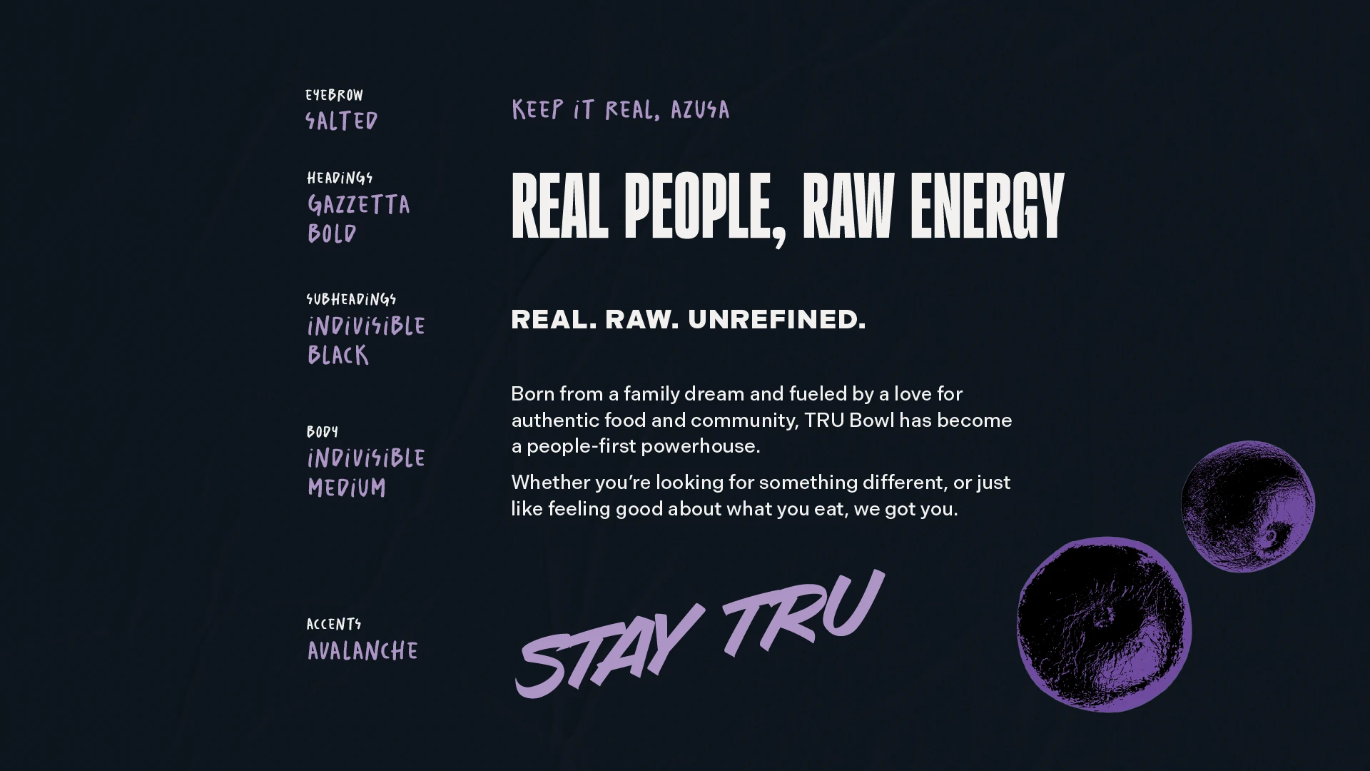 Typography from the visual identity for TRU Bowl