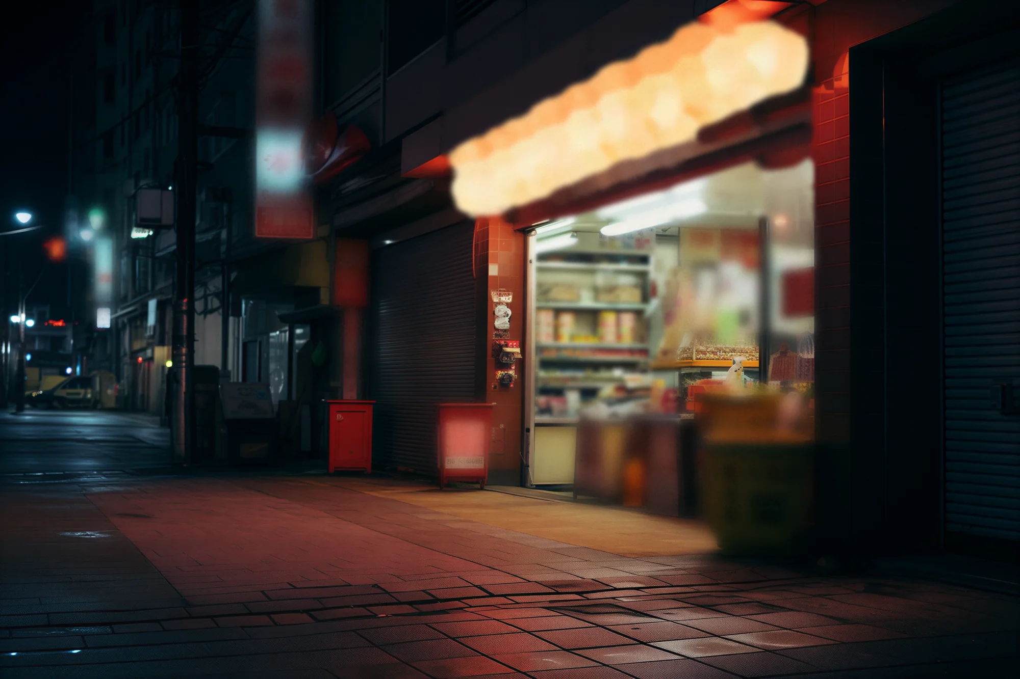A lantern-lit takeaway counter at night