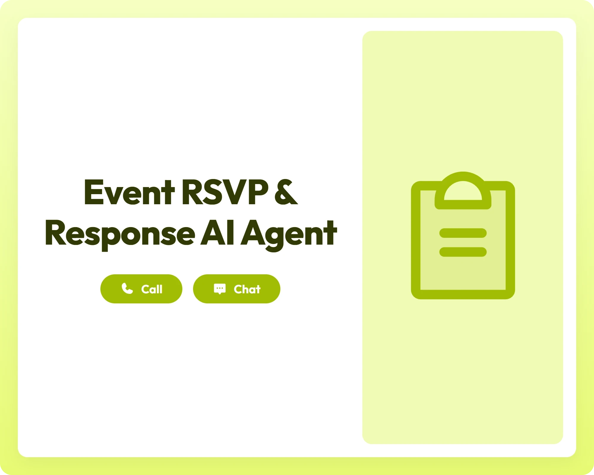 event rsvp and response ai agent with call and chat support alongside a clipboard icon
