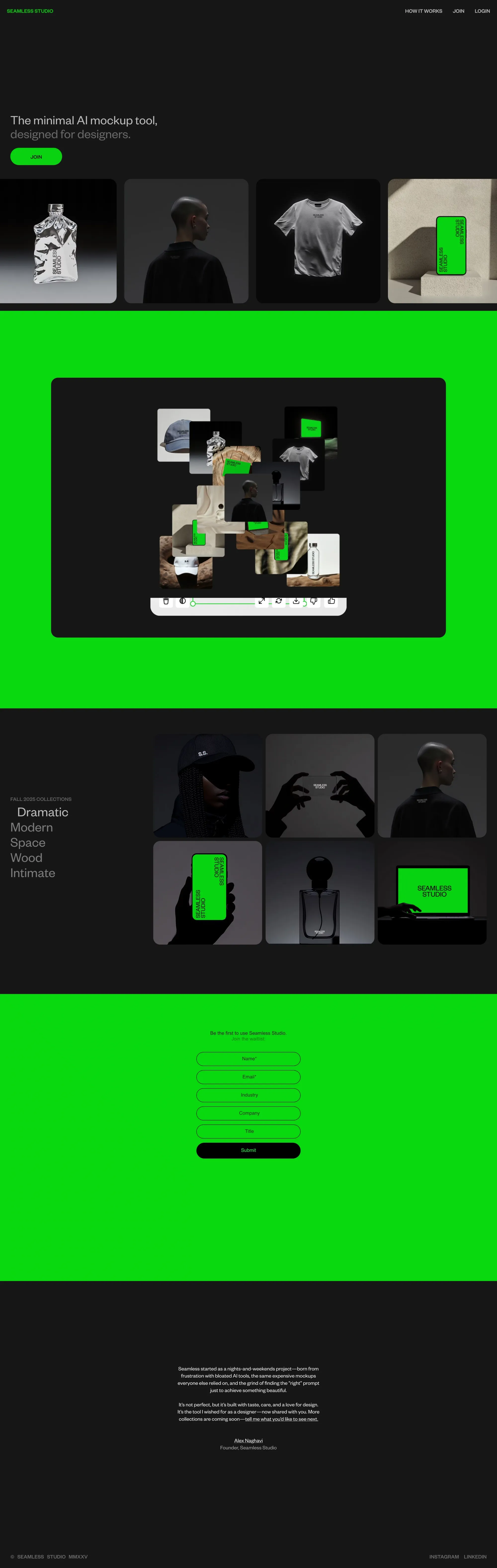 Seamless Studio portfolio page screenshot showcasing Design and Tech design