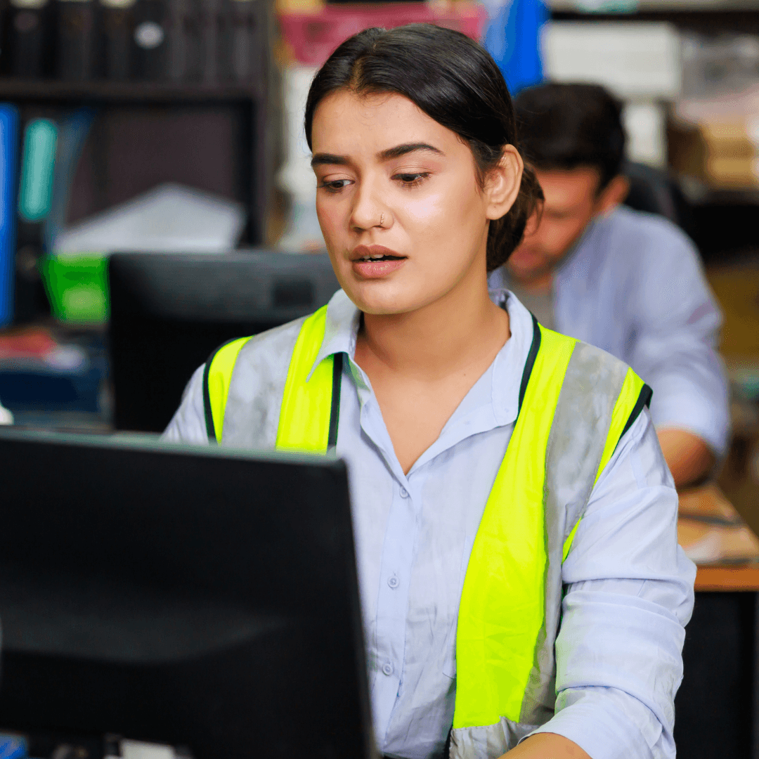 Warehouse staff using digital scheduling system to manage dock operations and appointments