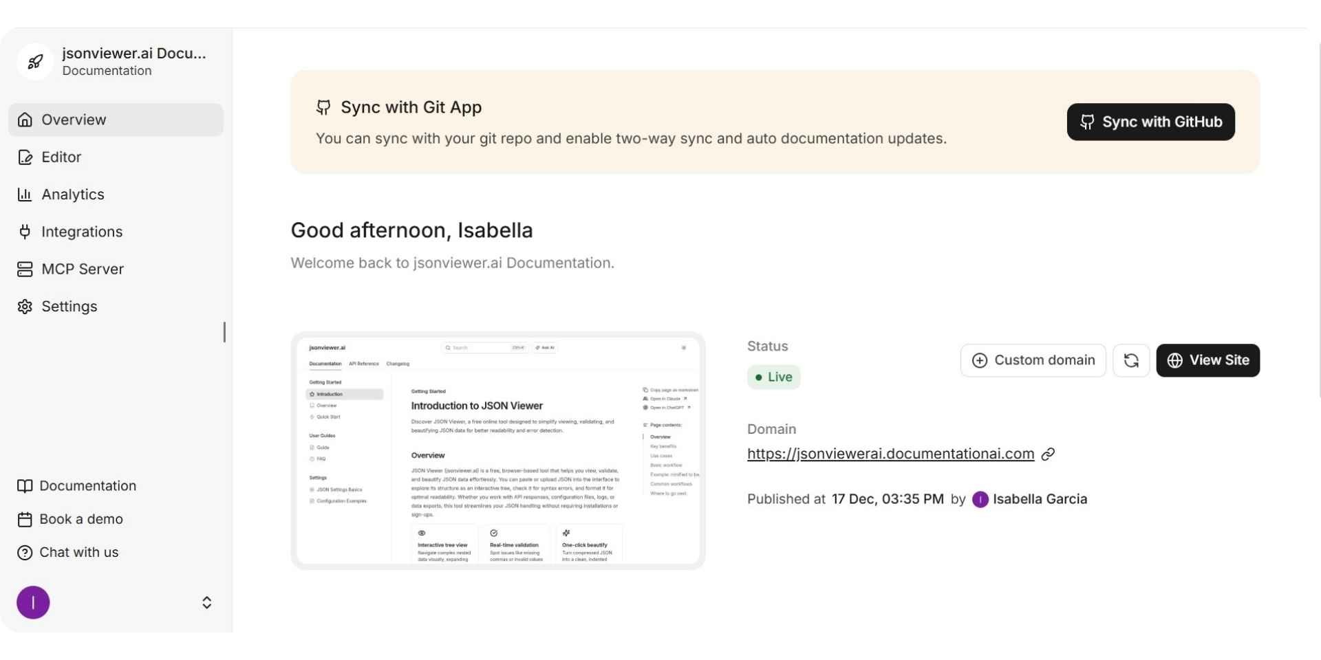 documentatin.ai dashboard