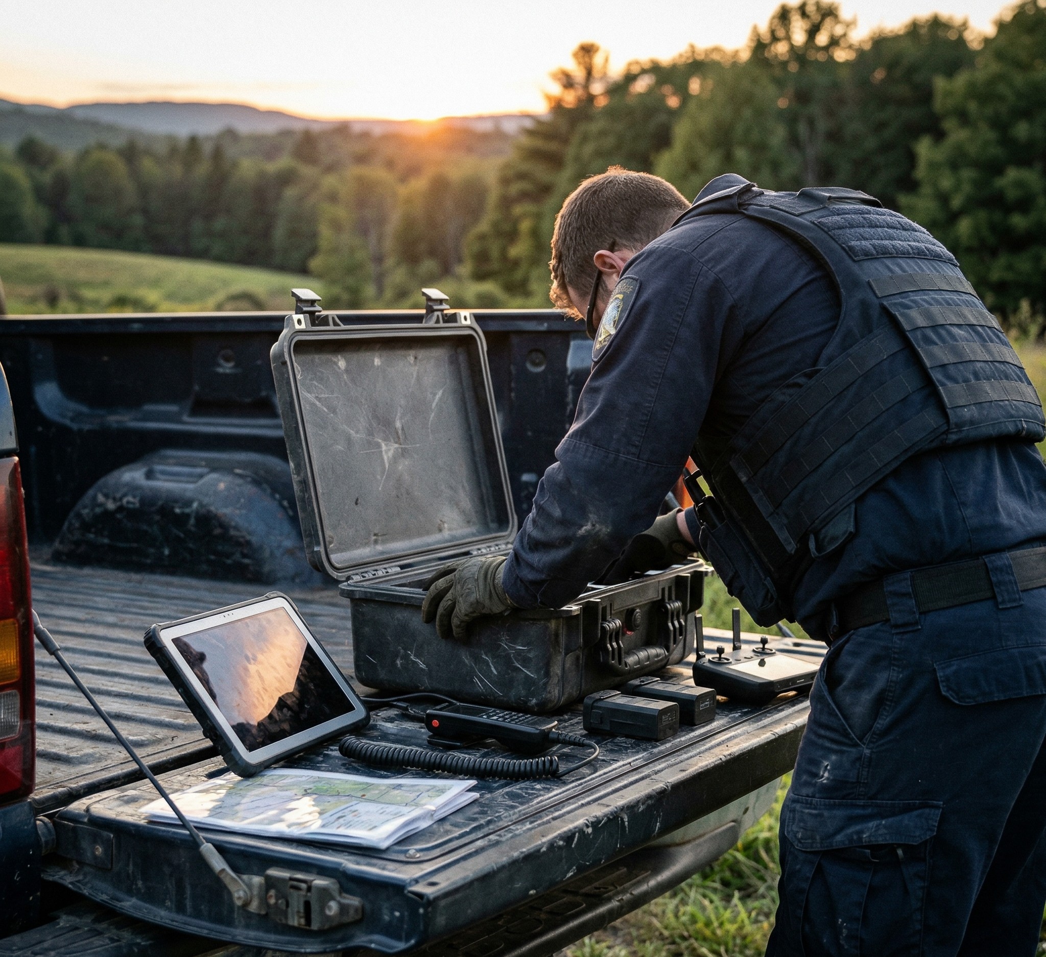responder working over deployable kit