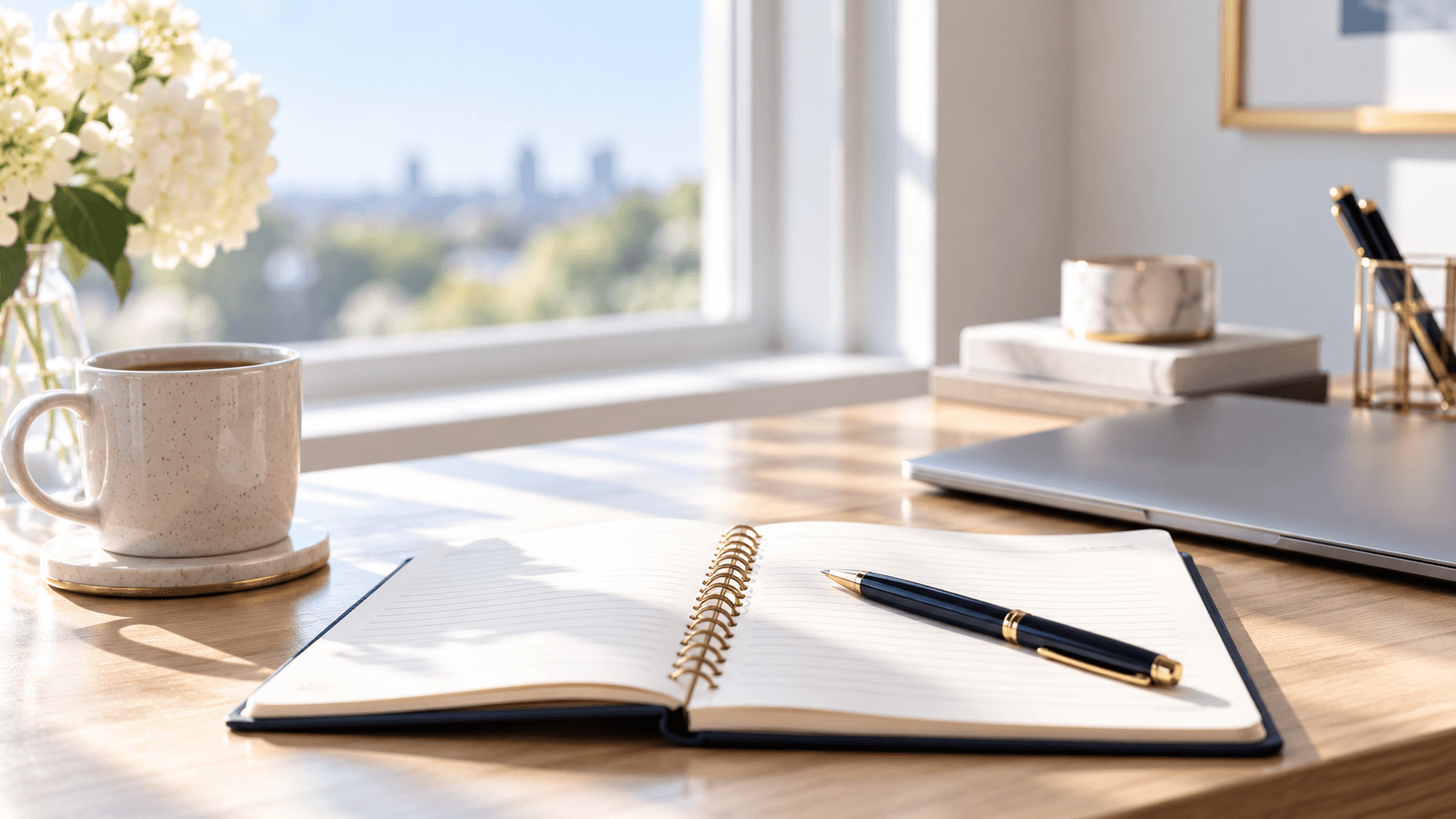 Open notebook and pen on a bright desk representing the next steps in the Ontario divorce process.